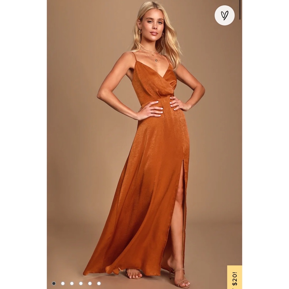 Rust orange satin maxi dress